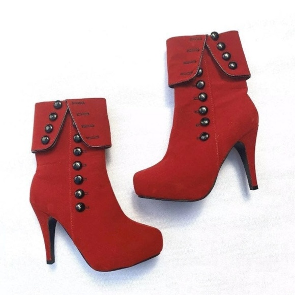 Crape Myrtle Red & Black Suede Platform Booties - Picture 1 of 6